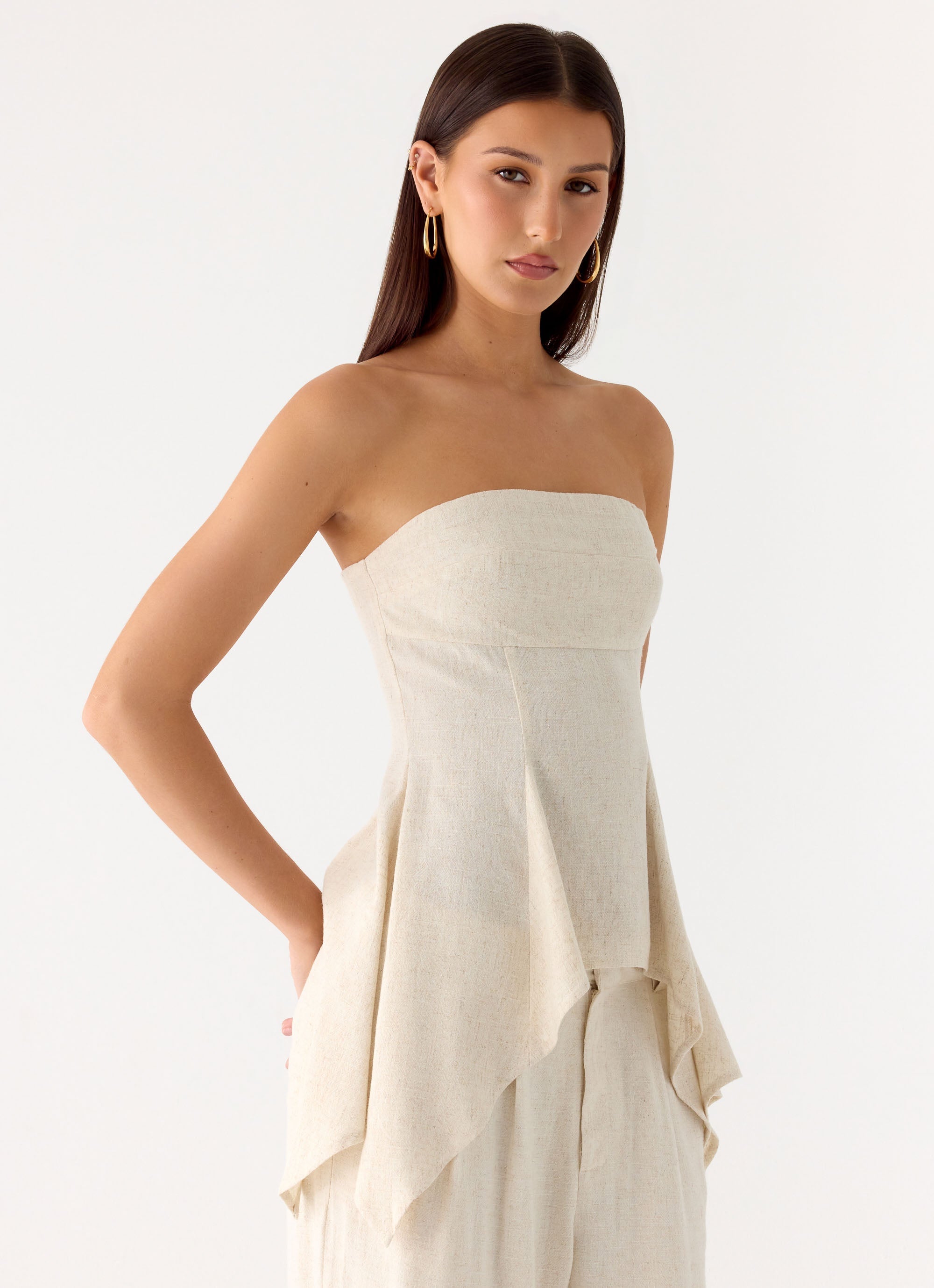 Rossi Hanky Hem Linen Top - Oatmeal