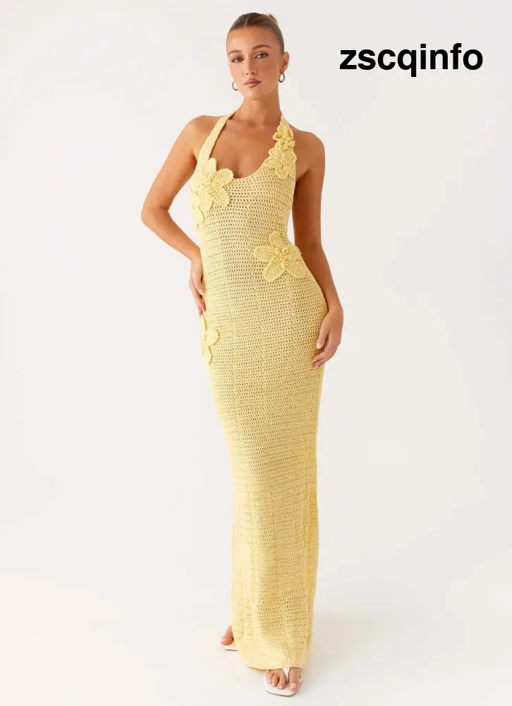 Novalee Flower Crochet Maxi Dress - Yellow