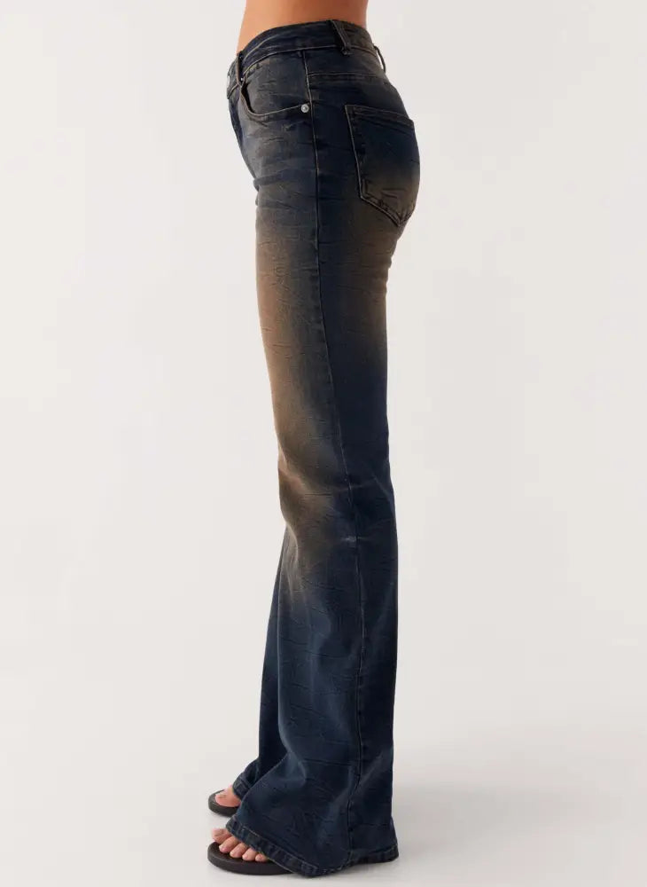 Oregon Flared Denim Jeans - Dirty Black Wash