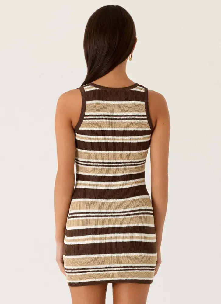 Pirella Knit Mini Dress - Chocolate Olive Stripe