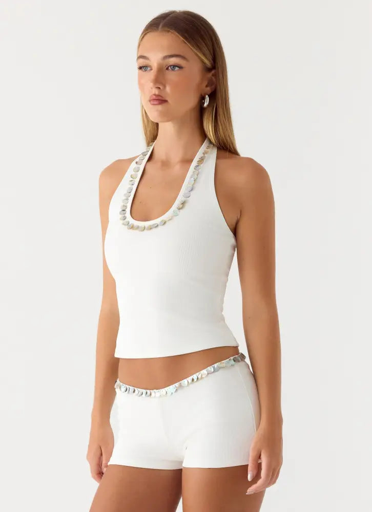 Rosmunda Beaded Halter Top - White