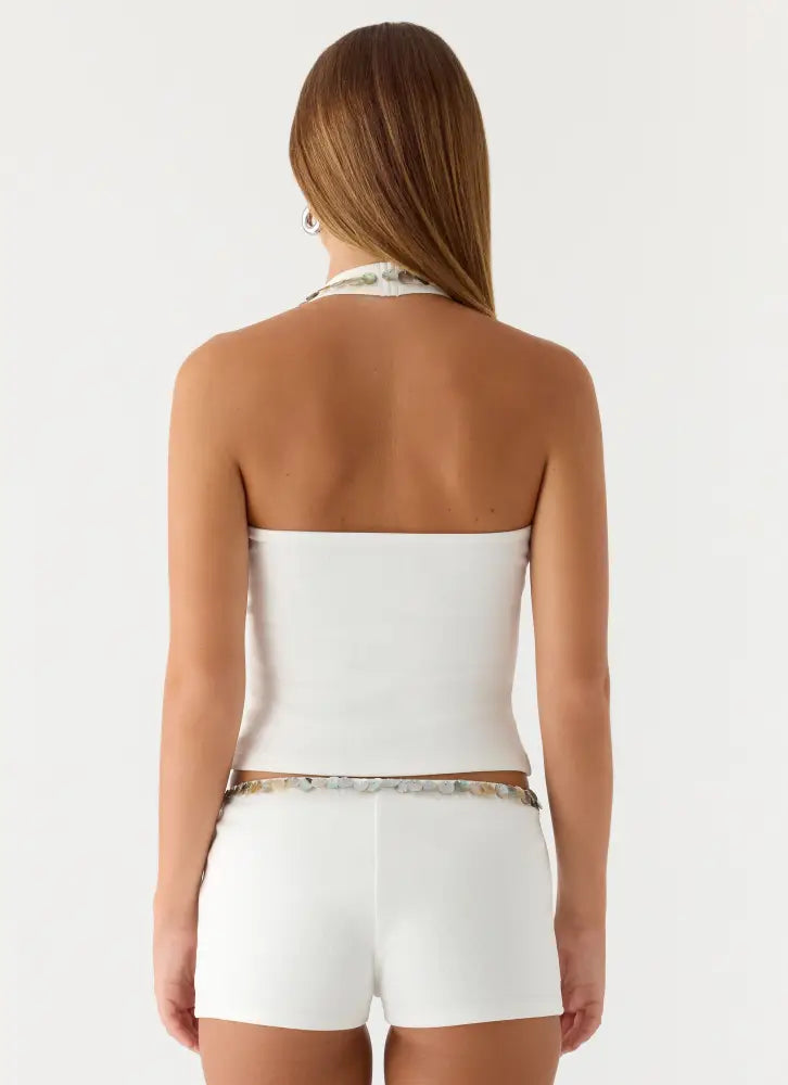 Rosmunda Beaded Halter Top - White